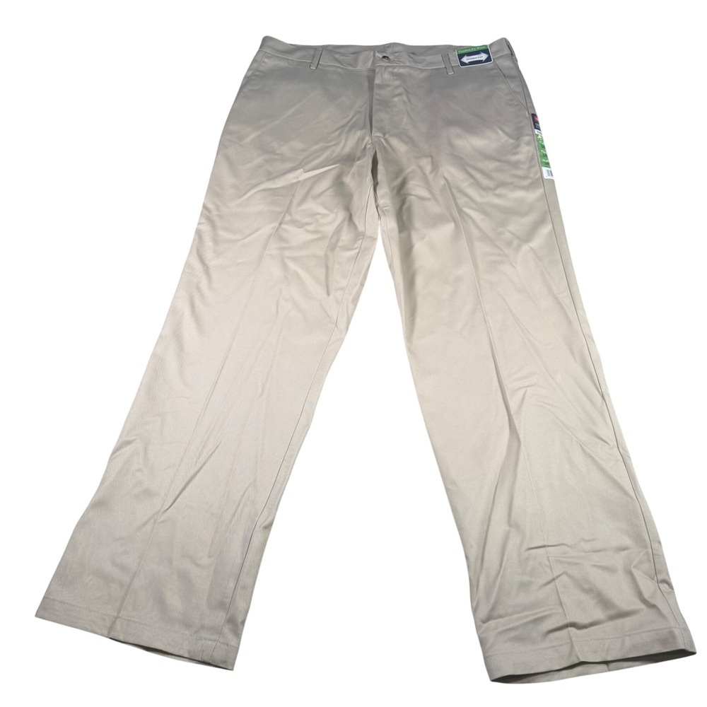 Wrangler Ultimate Khaki Pants Mens 38x32 Tan No Iron Flat Front NEW
